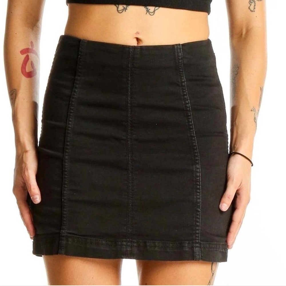 Free People Modern Femme Black Denim Mini Skirt Size 4